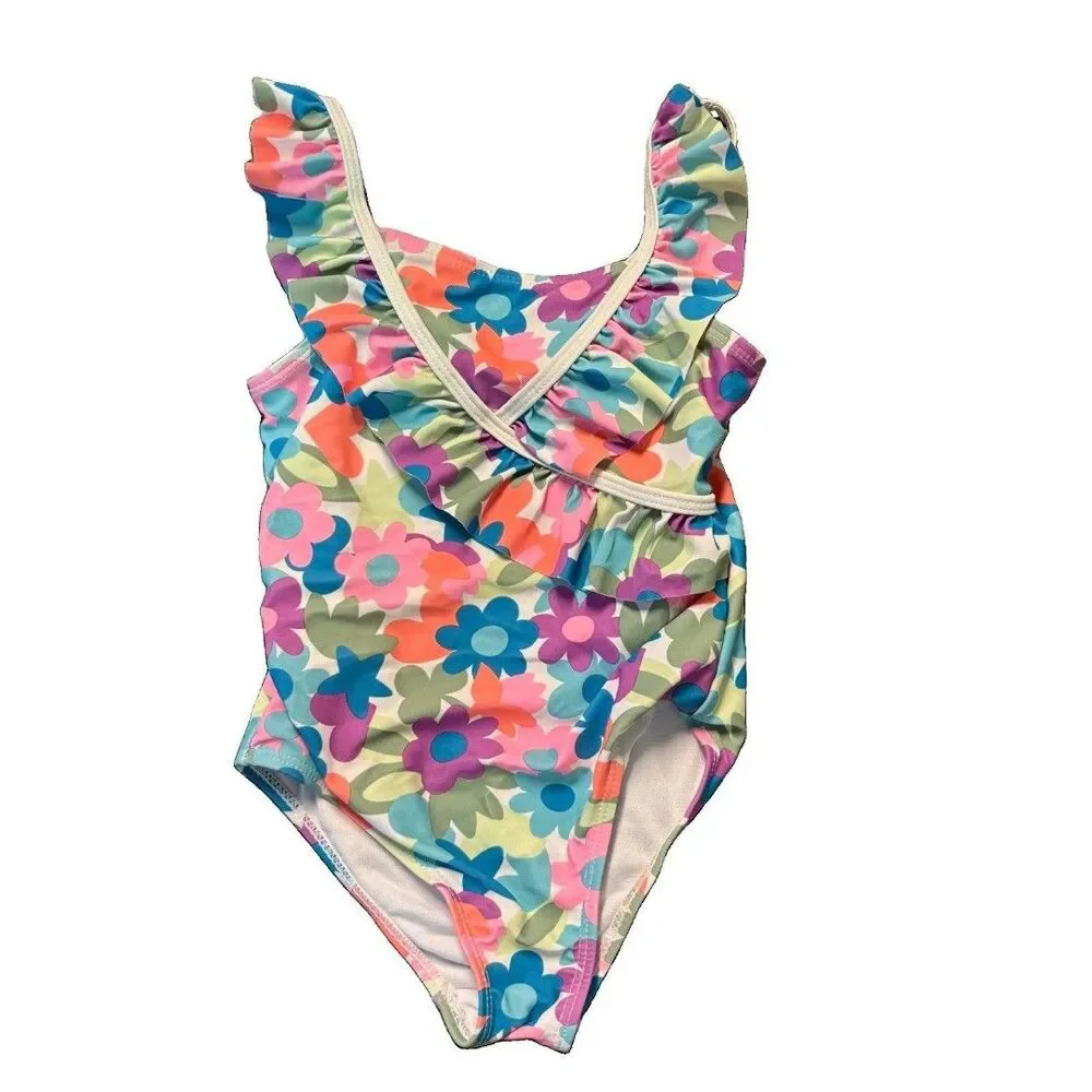 Nicole Miller New York Girls Size 6 Floral One-Piece Swim Skirt Swimsuit Lined
